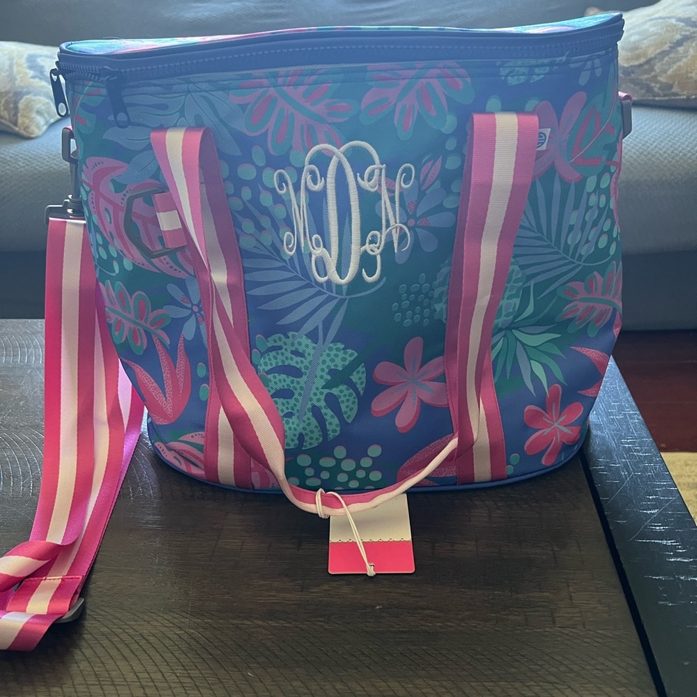 Vibrant Blue and Pink Floral Tote with Pink Straps